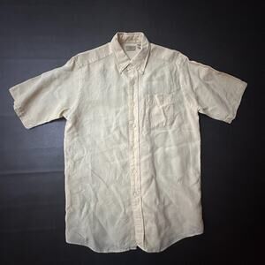 Vintage Eddie Bauer Shirt Mens Medium Ivory Off White 100% Linen 1990s Old Money